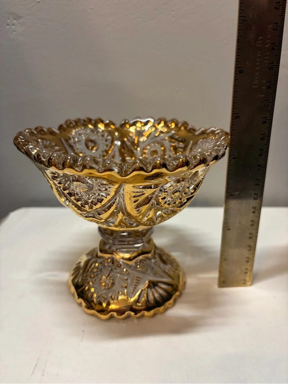 Vintage Imperial Glass Hand Painted Gold Pedestal Compote Candy Dish